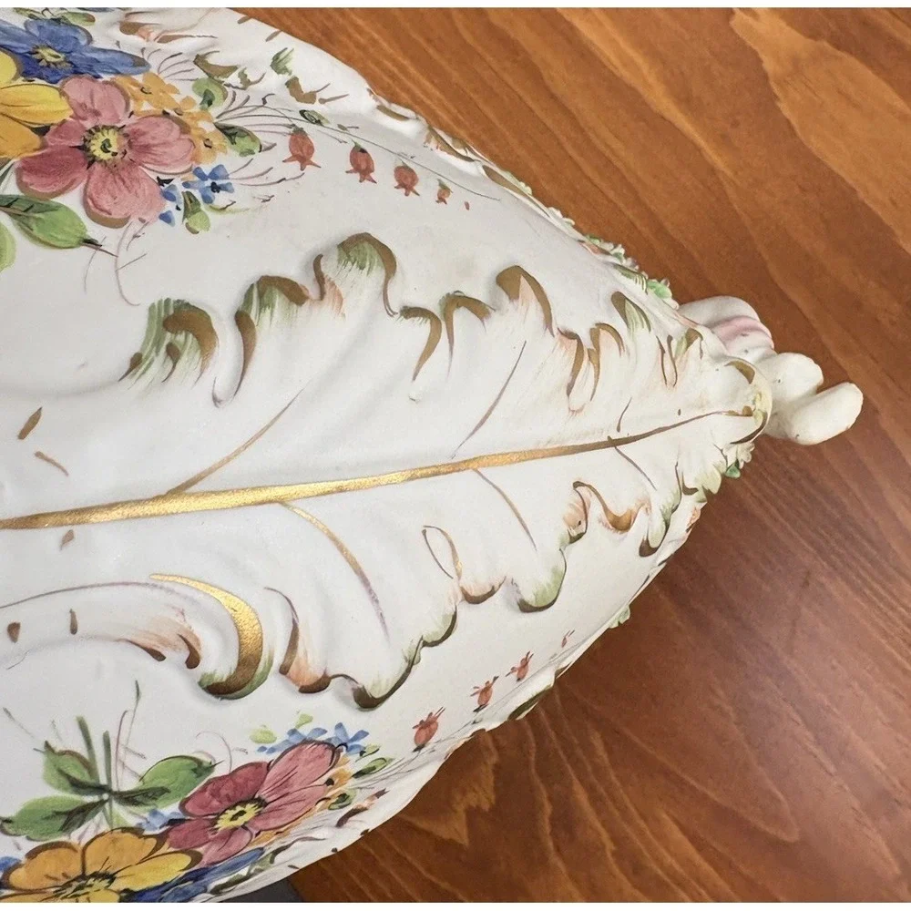 Vintage Capodimonte Italy Cherub Centerpiece Bowl Hand Painted Signed 20x10x9